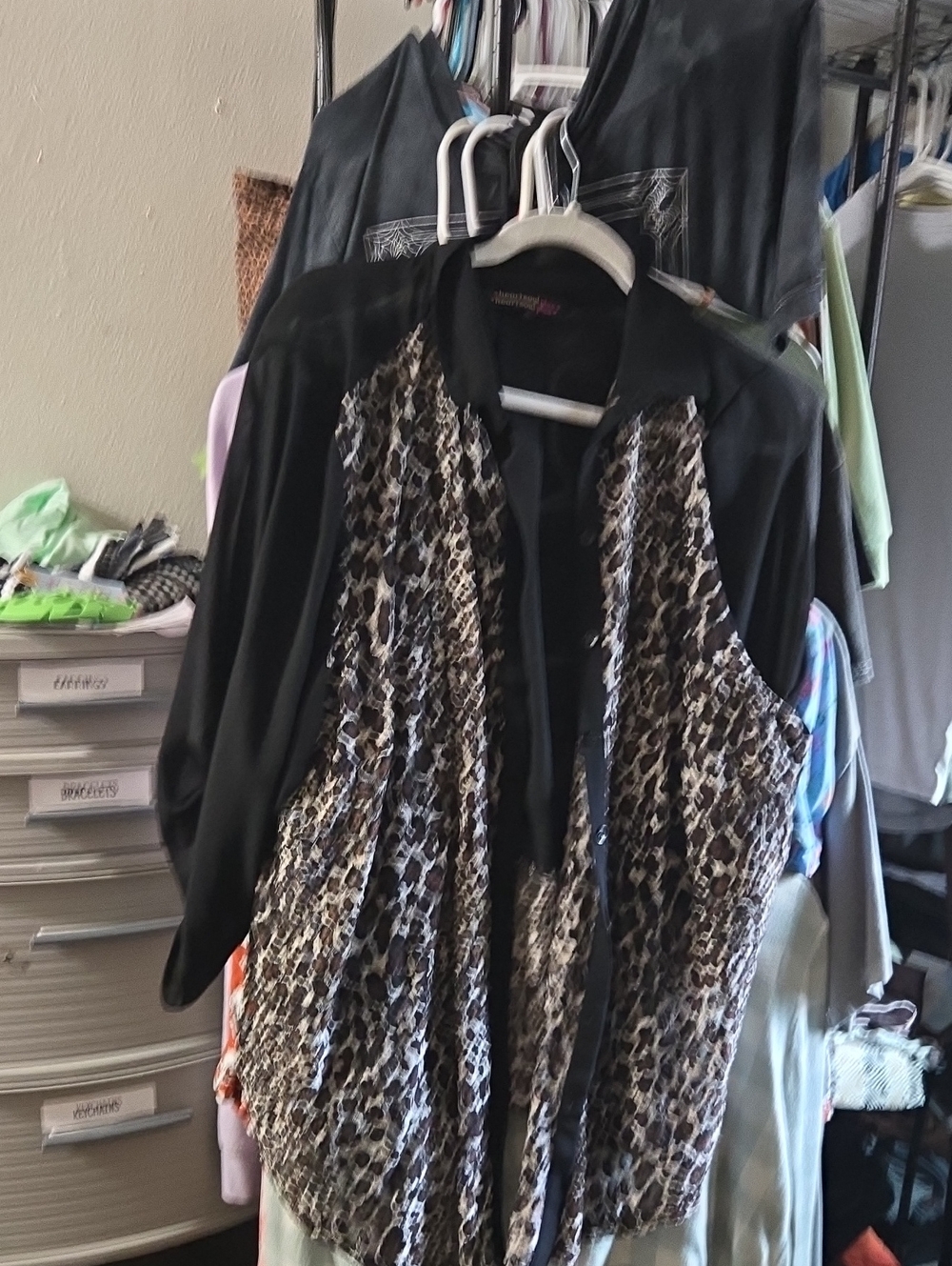 HeartSoul Black Blouse with Brown and Cream Animal-Print Panels